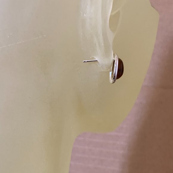 NWOT Silver & Square Genuine Tiger Eye "Stud" Earrings - Picture 2 of 6